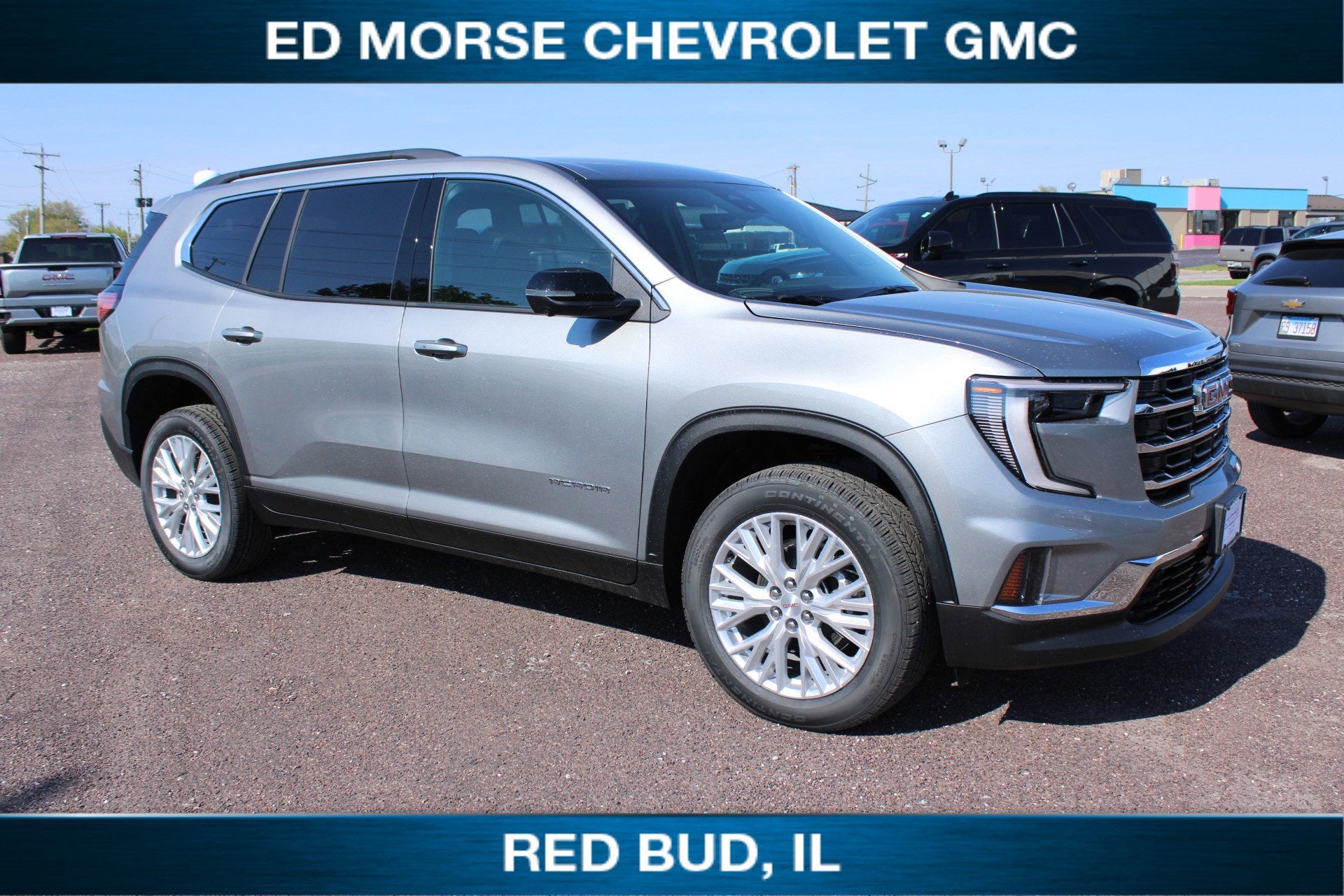 2026 GMC Acadia Elevation in Sterling Metallic — front three-quarter view