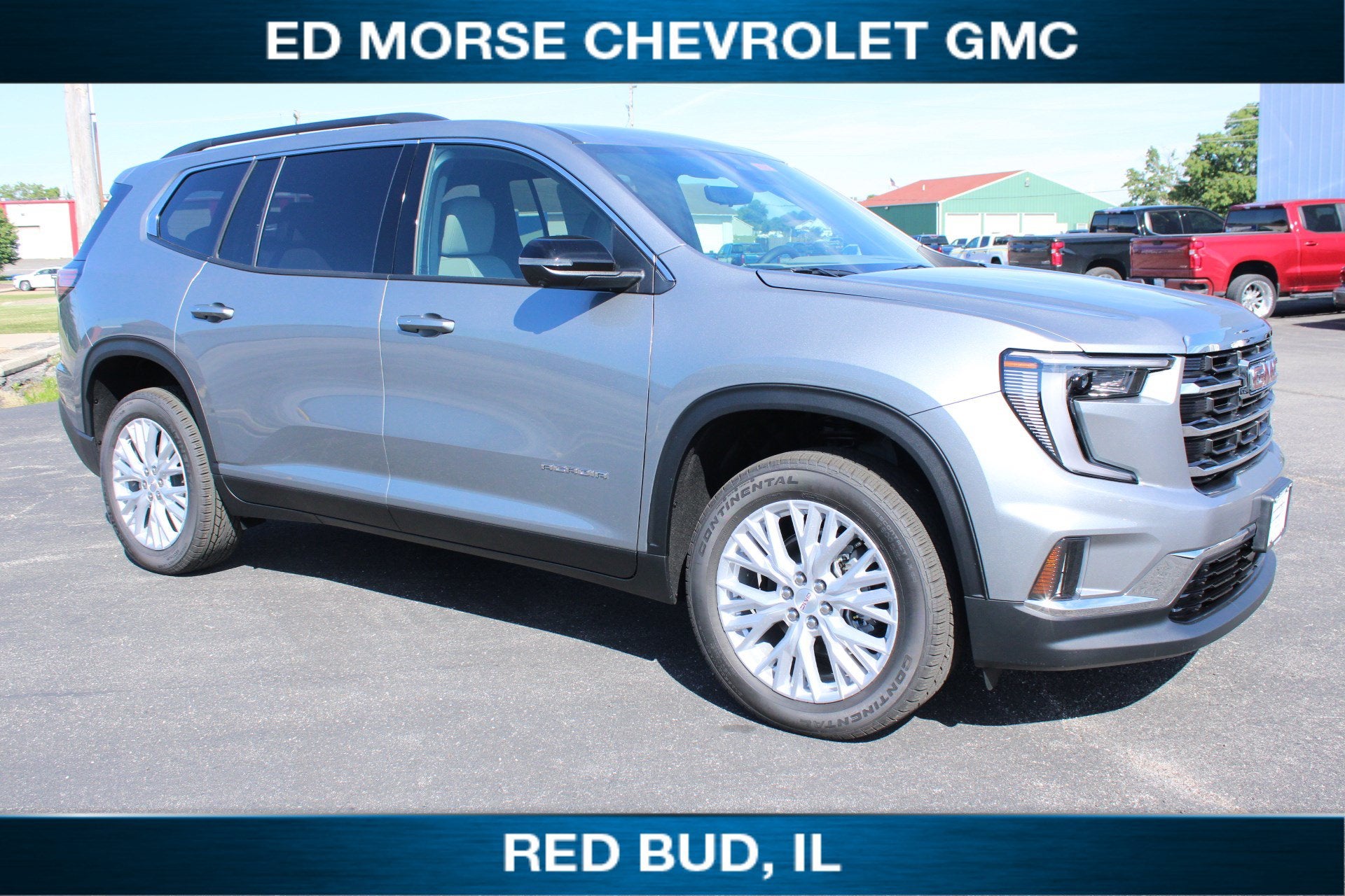 2026 GMC Acadia Elevation in Sterling Metallic — front three-quarter view
