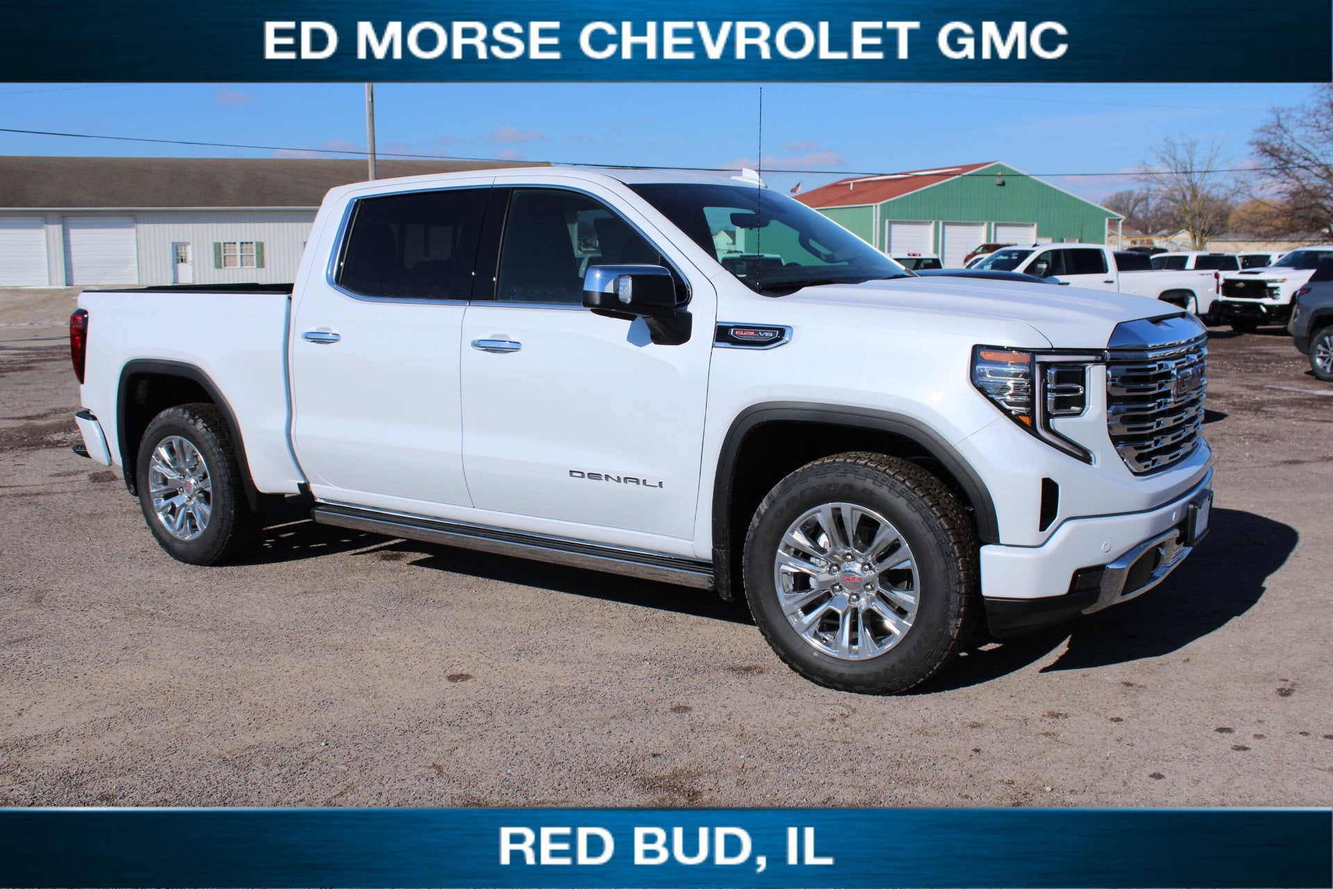 2026 GMC Sierra 1500 Denali in Glacier White Tricoat — front three-quarter view